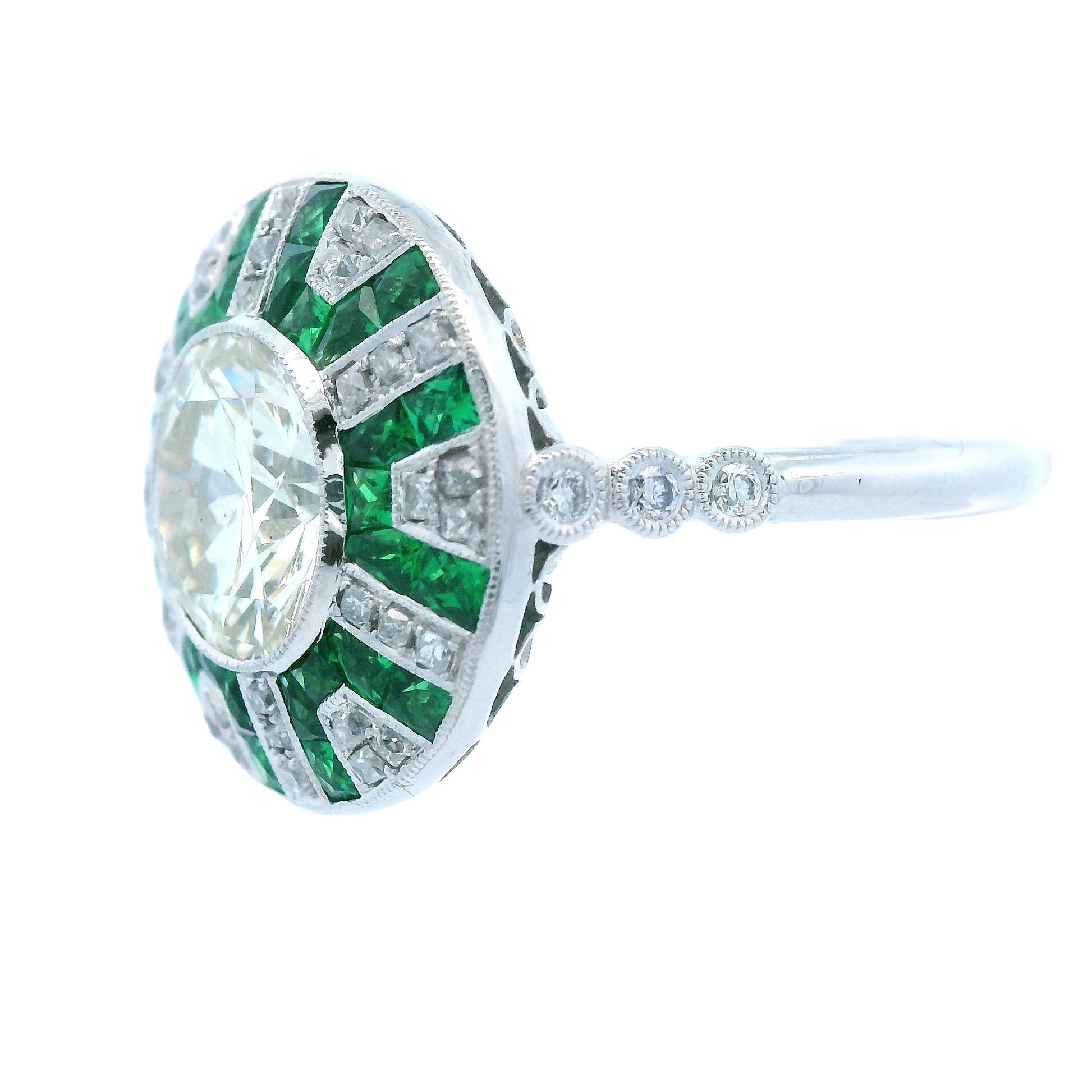 Contemporary Platinum Tsavorite and Diamond Ring