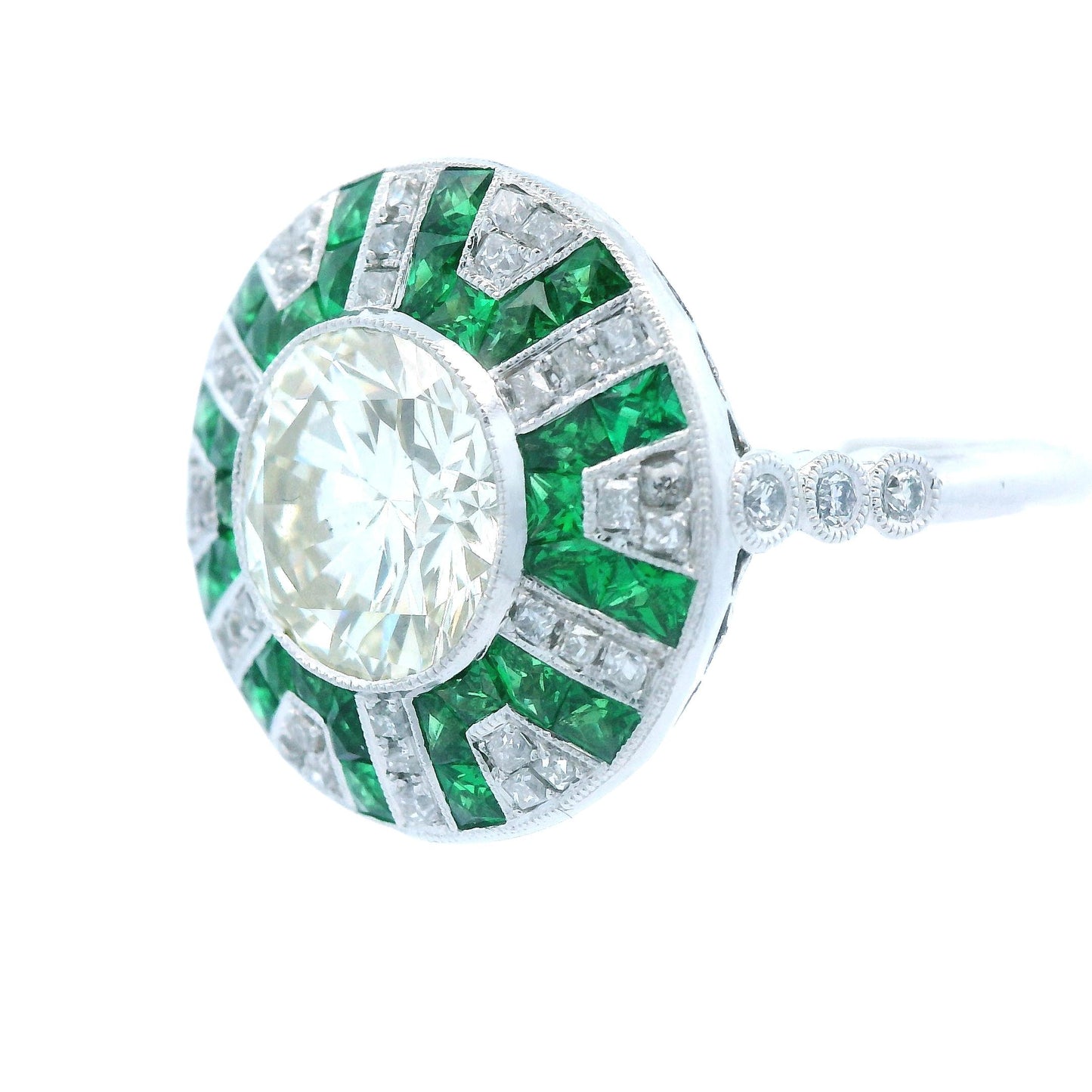Contemporary Platinum Tsavorite and Diamond Ring