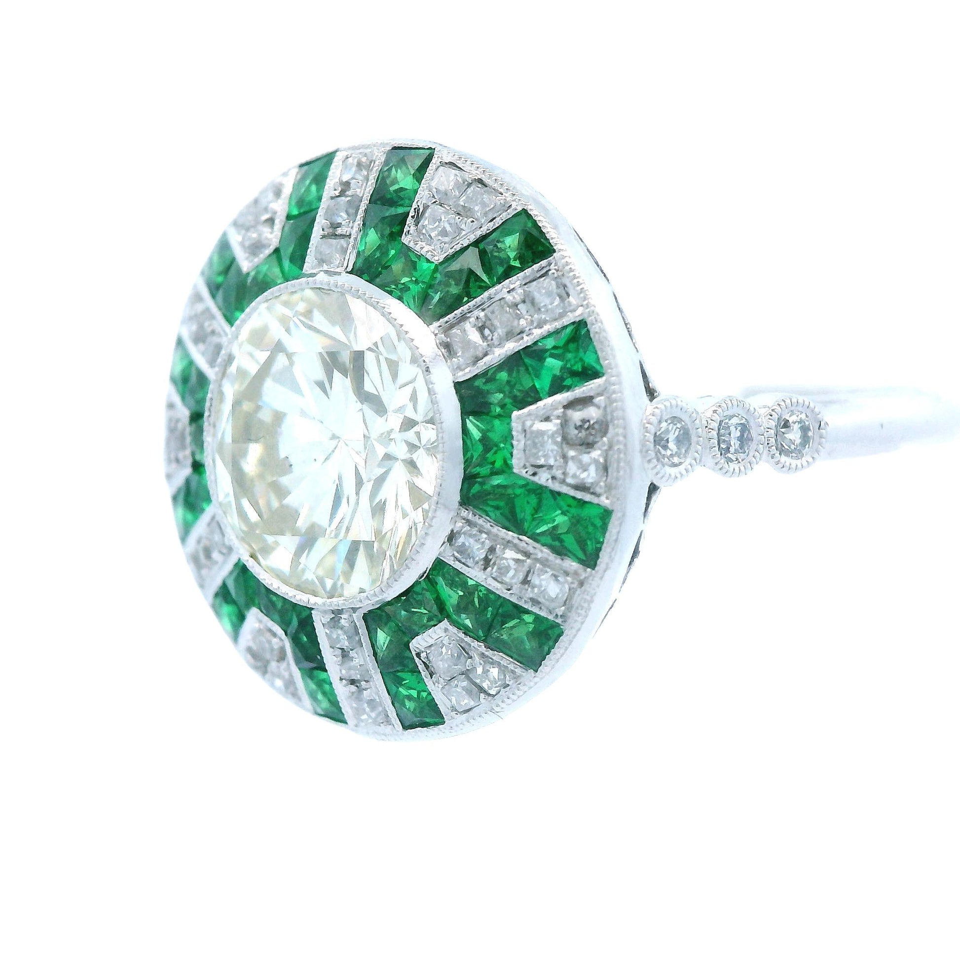 Contemporary Platinum Tsavorite and Diamond Ring