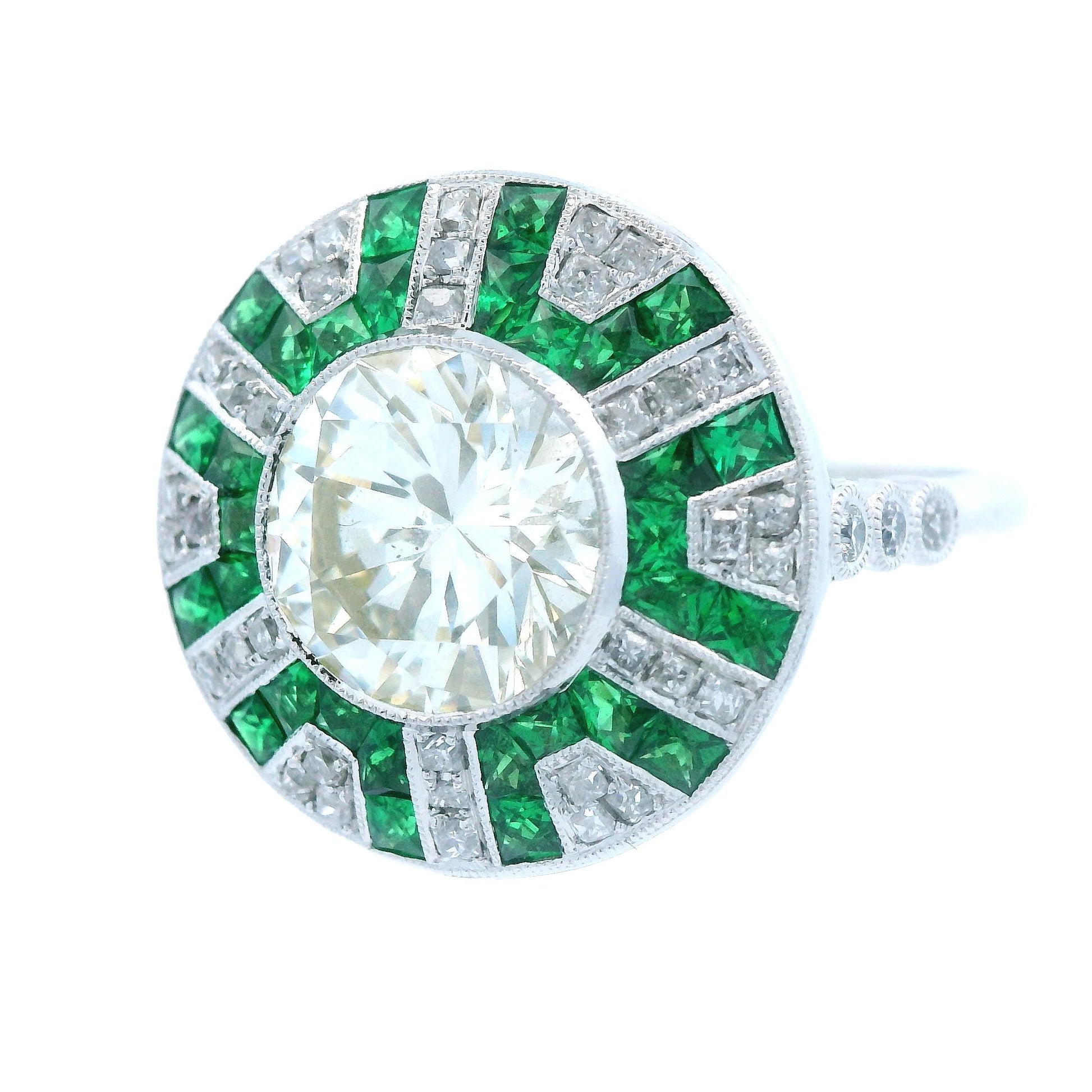 Contemporary Platinum Tsavorite and Diamond Ring