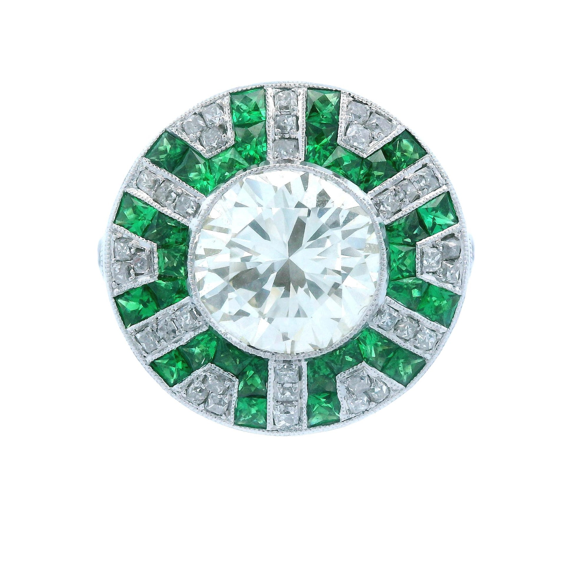 Contemporary Platinum Tsavorite and Diamond Ring