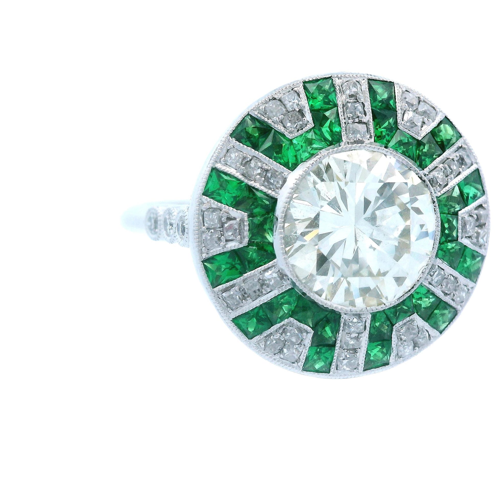 Contemporary Platinum Tsavorite and Diamond Ring