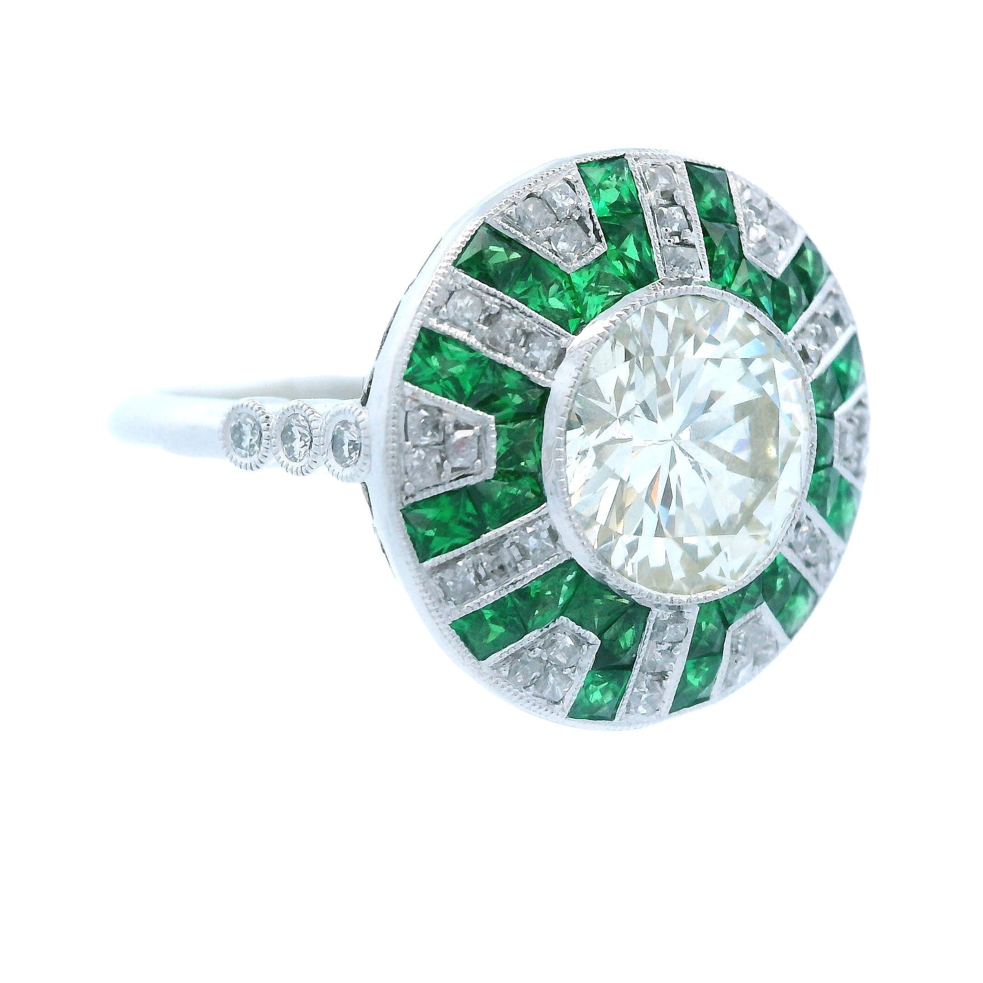 Contemporary Platinum Tsavorite and Diamond Ring