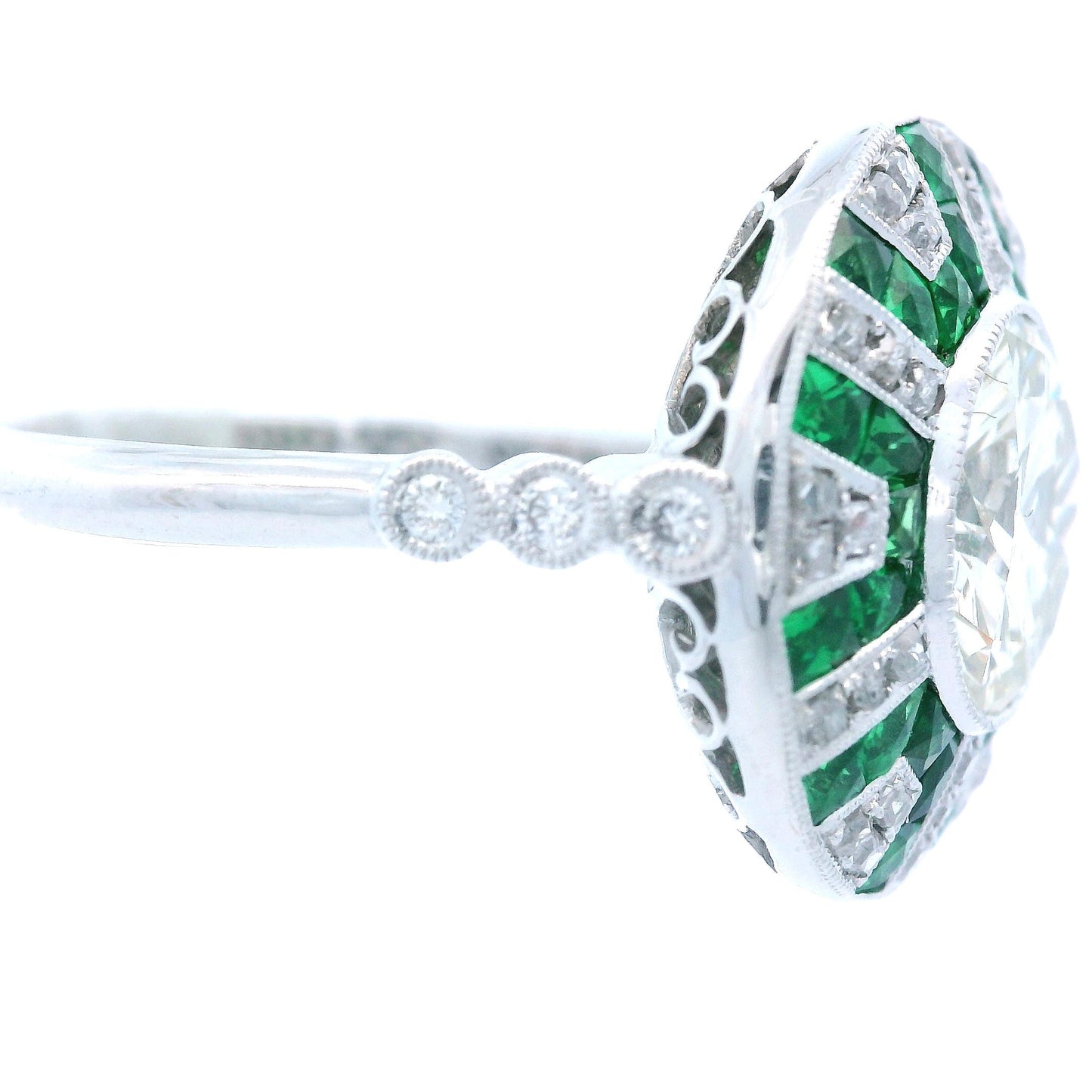 Contemporary Platinum Tsavorite and Diamond Ring