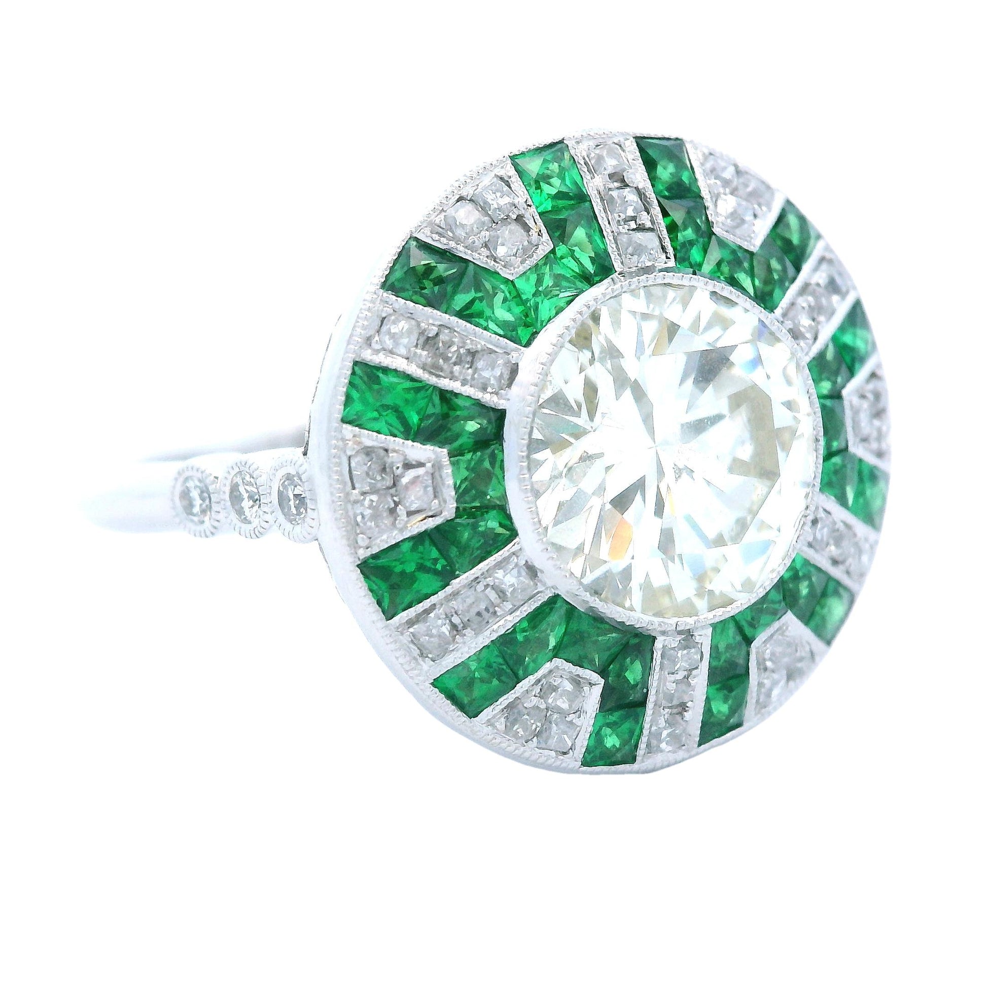 Contemporary Platinum Tsavorite and Diamond Ring