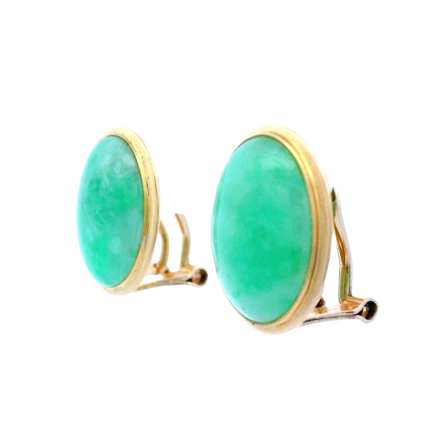 Contemporary 14k Yellow Gold Jade Clip-On Earrings