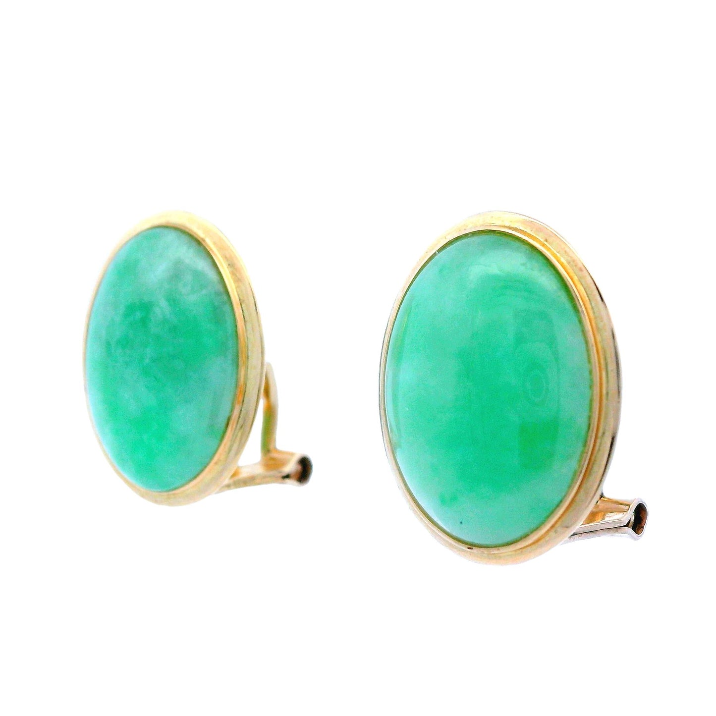 Contemporary 14k Yellow Gold Jade Clip-On Earrings