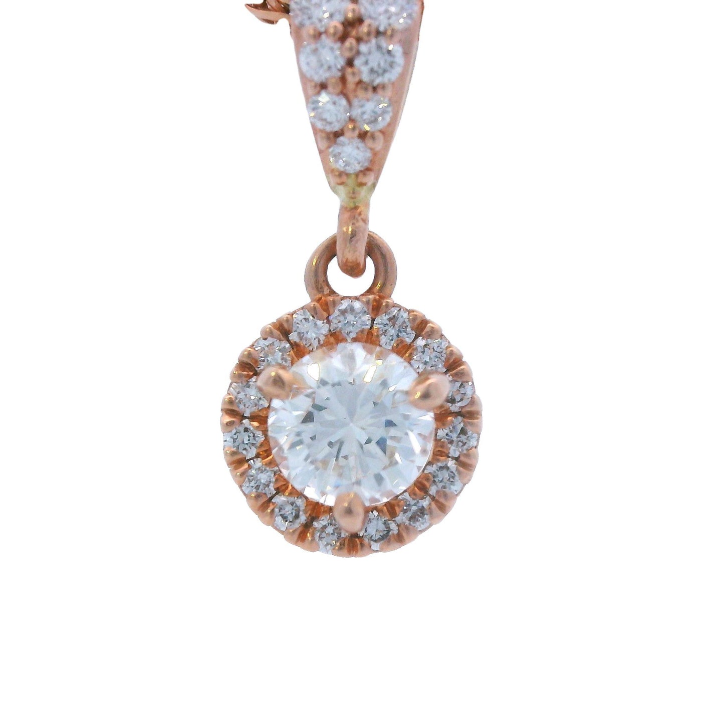 Contemporary 14k Rose Gold Diamond Drop Pendant w/ 18" Wheat Chain