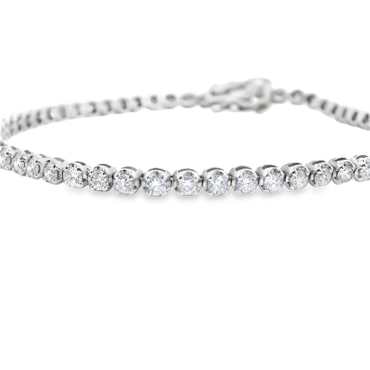 Front view of a stunning 14K white gold diamond tennis bracelet, featuring sparkling diamonds set in a sleek, elegant design, in Lexington, Kentucky.