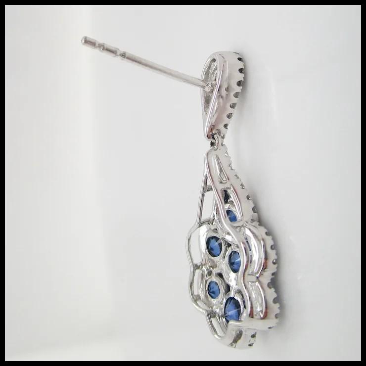 18 Karat White Gold Diamond and Royal Blue Sapphire Dangle Earrings