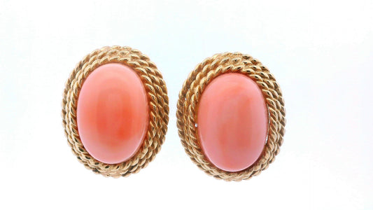 14k Yellow Gold Vintage Coral Earrings
