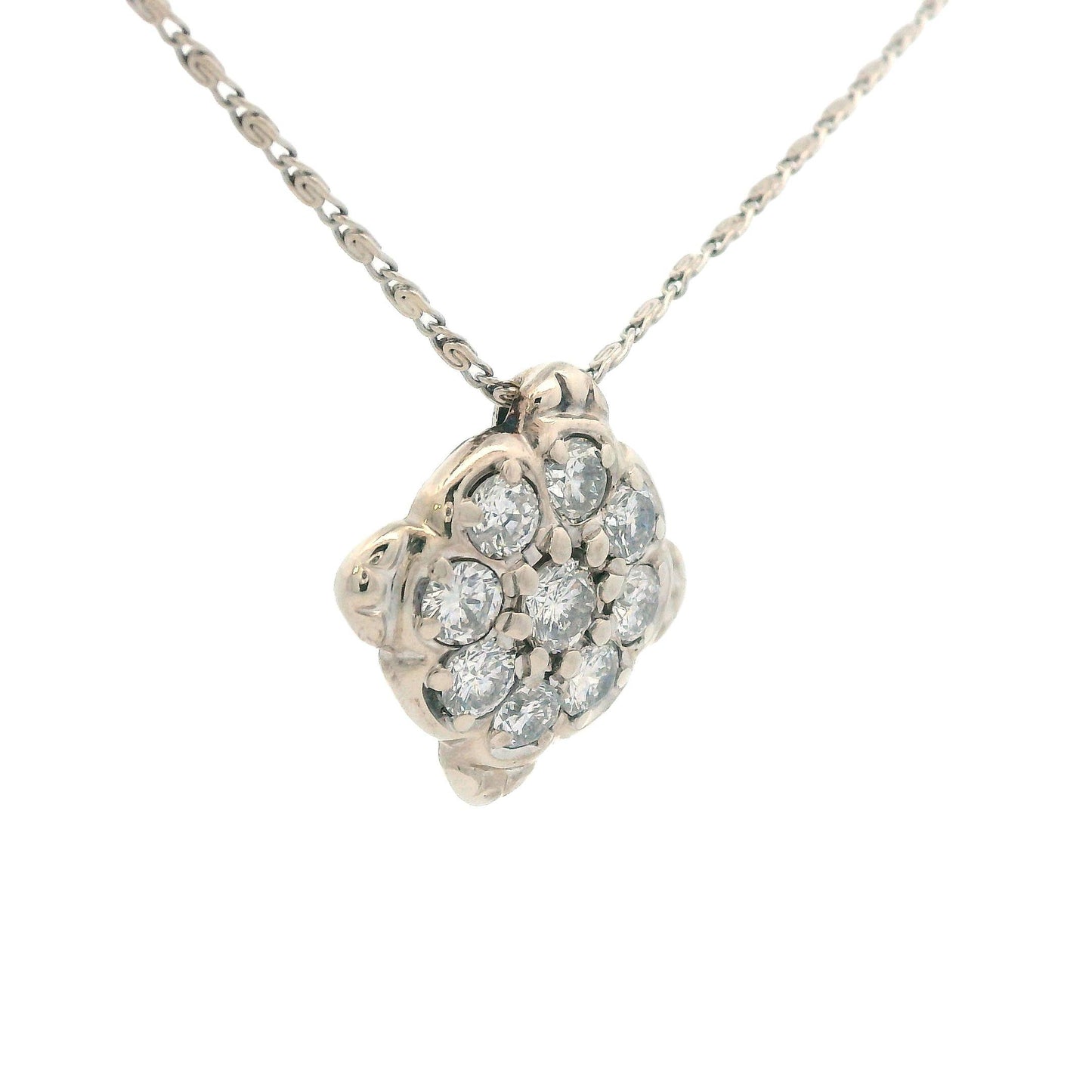 1960s 14k White Gold Diamond Cluster Pendant Necklace