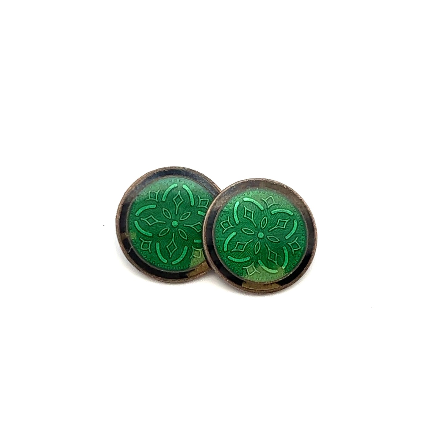 Krementz Green and Black Sterling Silver Art Deco Enameled Cufflinks