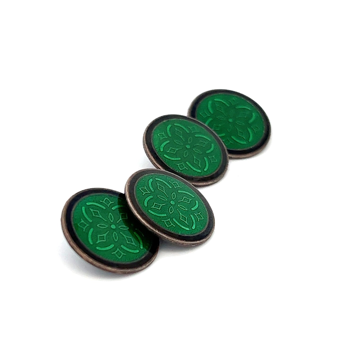 Krementz Green and Black Sterling Silver Art Deco Enameled Cufflinks