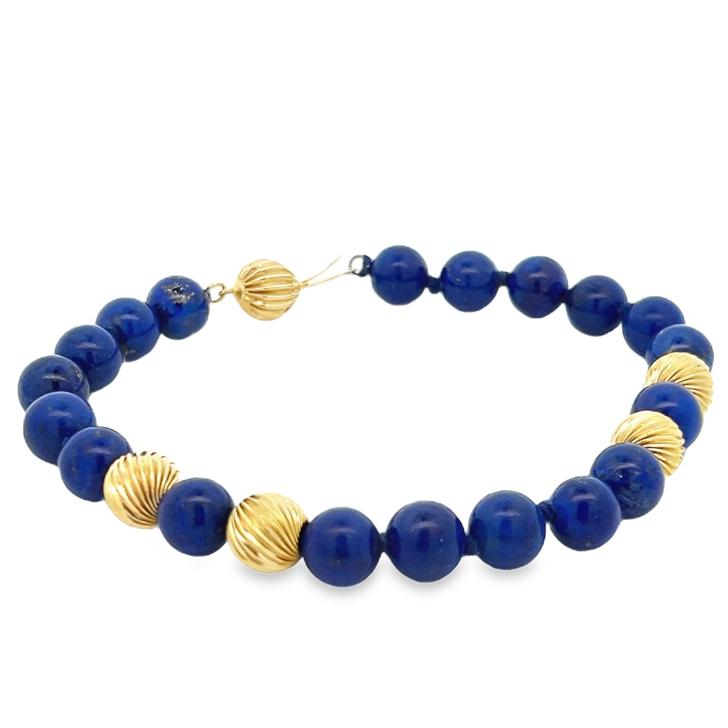 1980s Lapis and 14k Yellow Gold Bead Bracelet w/ Independent Report