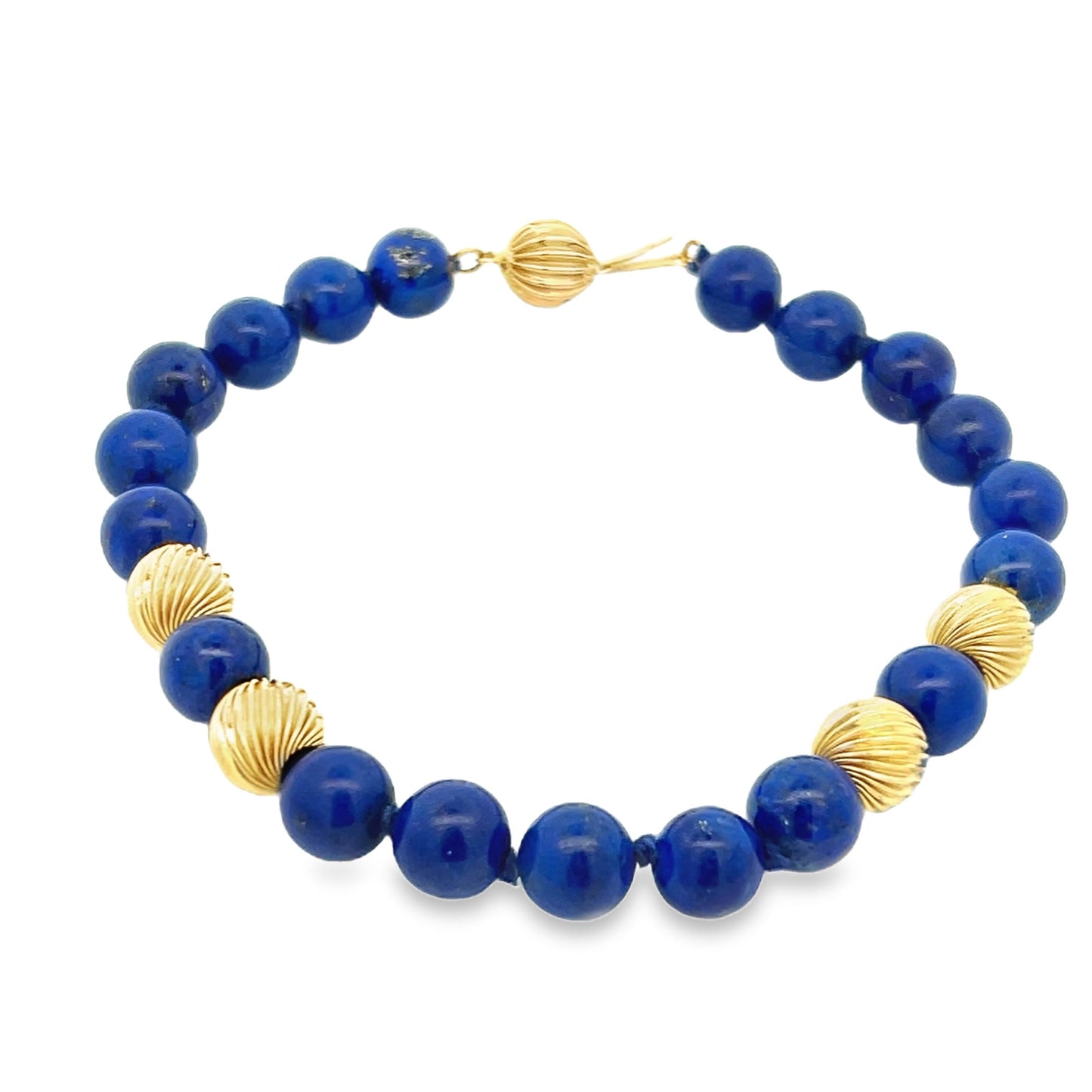 1980s Lapis and 14k Yellow Gold Bead Bracelet w/ Independent Report