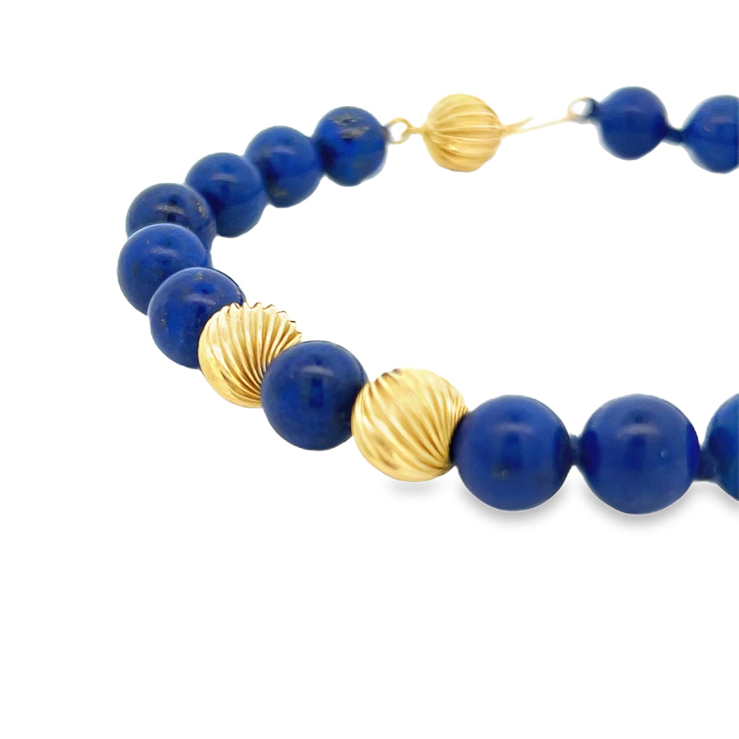 1980s Lapis and 14k Yellow Gold Bead Bracelet w/ Independent Report