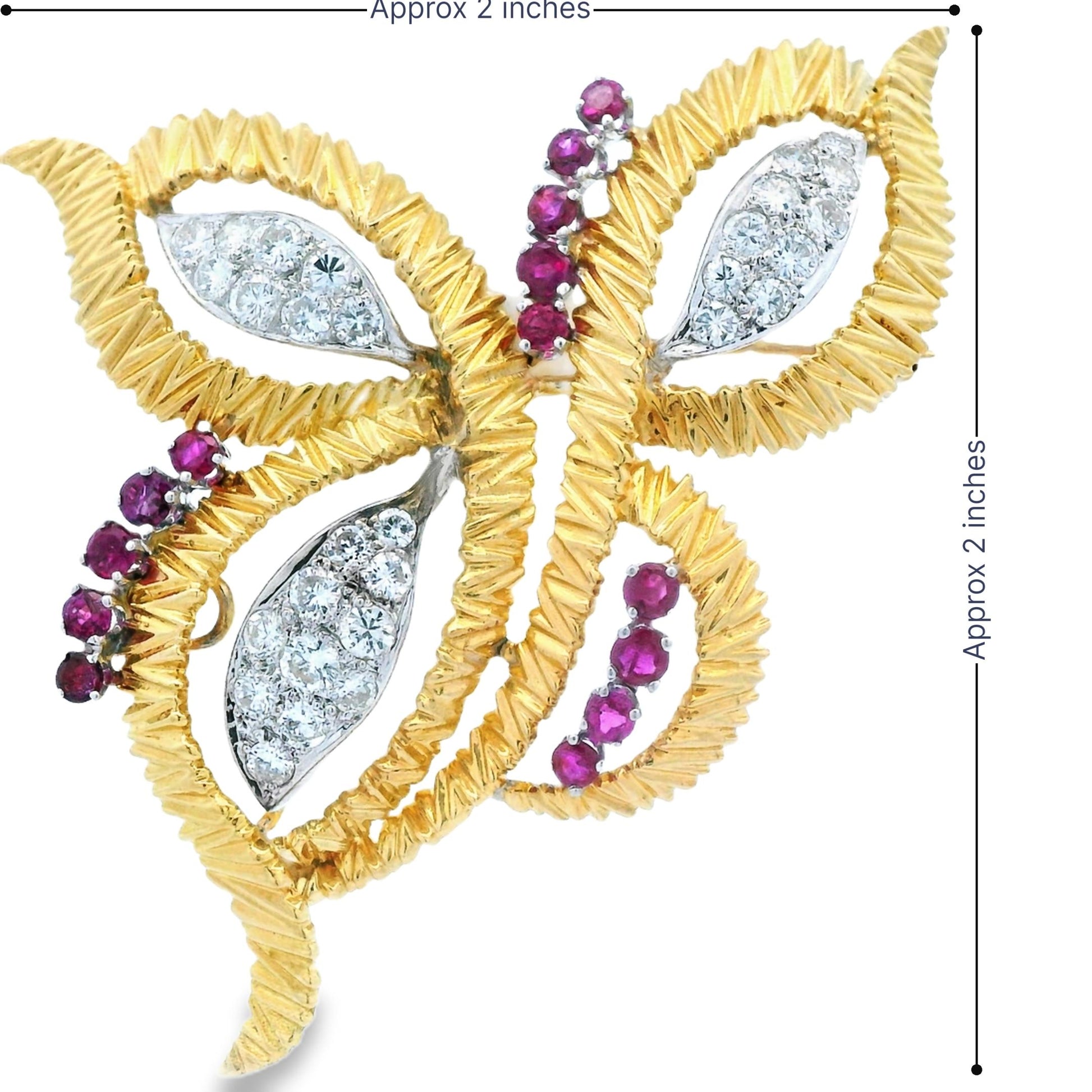 Contemporary 18k Yellow and White Gold Butterfly Pin/Pendant w/Ruby & Diamond