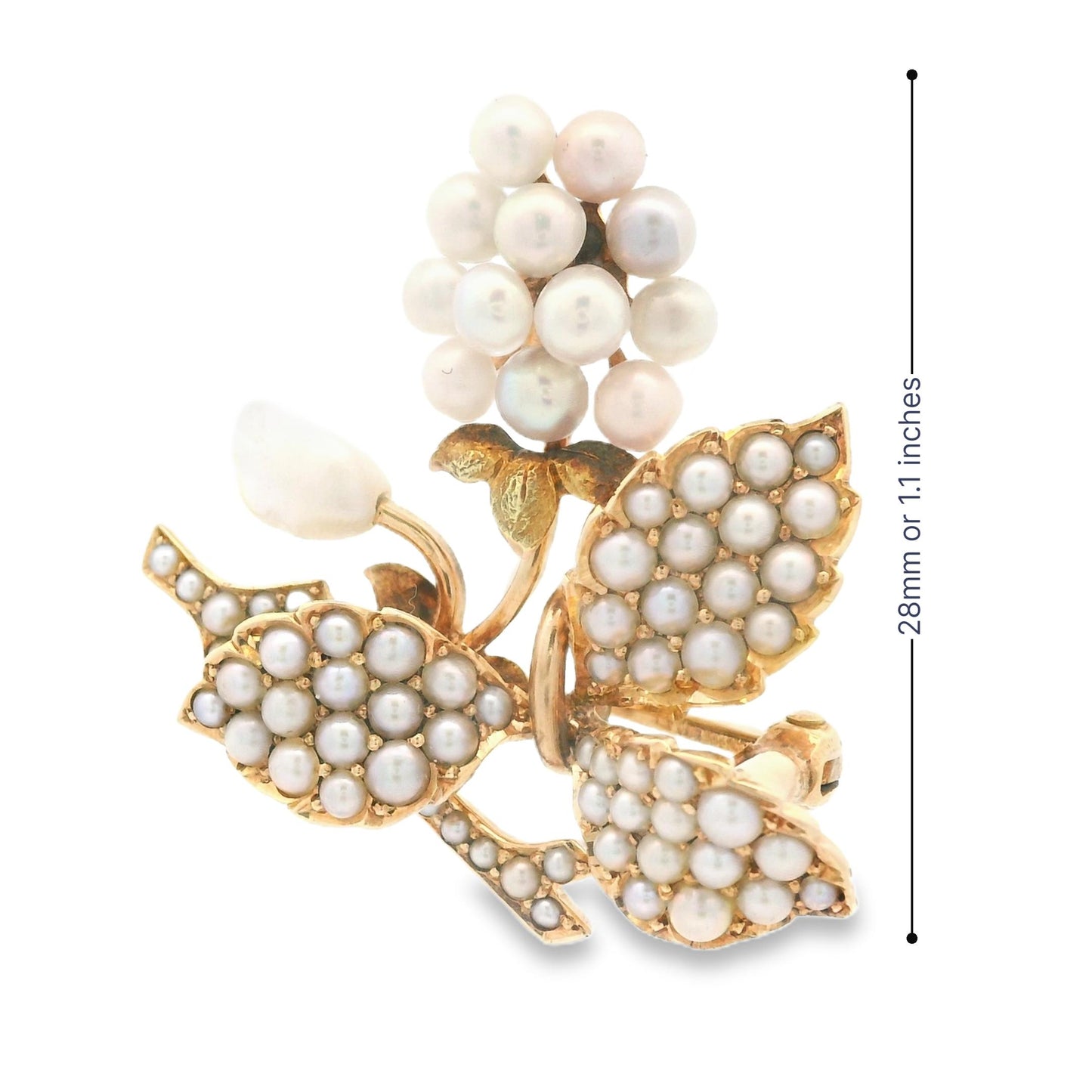 1890s 14k Yellow Gold Bippart, Griscom & Osborn Seed Pearl Grape Vine Brooch
