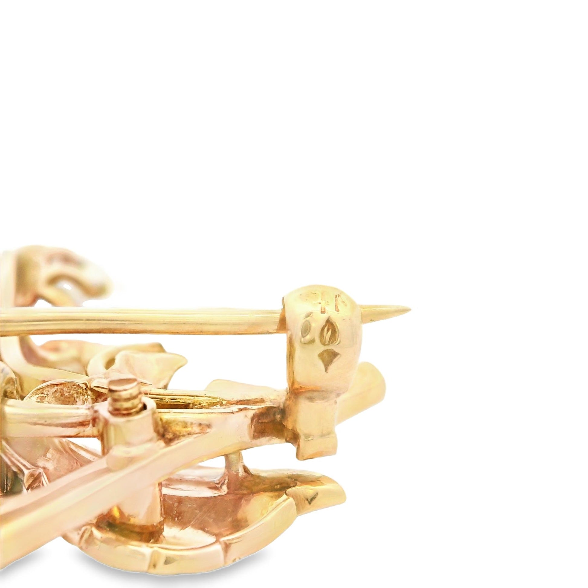 1890s 14k Yellow Gold Bippart, Griscom & Osborn Seed Pearl Grape Vine Brooch
