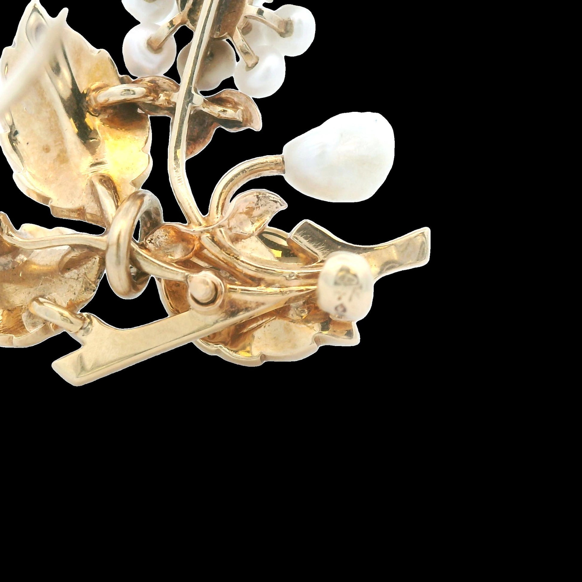 1890s 14k Yellow Gold Bippart, Griscom & Osborn Seed Pearl Grape Vine Brooch