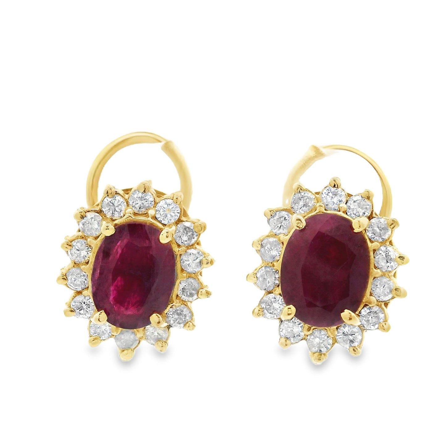 1980s 14k Yellow Gold Ruby & Diamond Lever Back Earrings