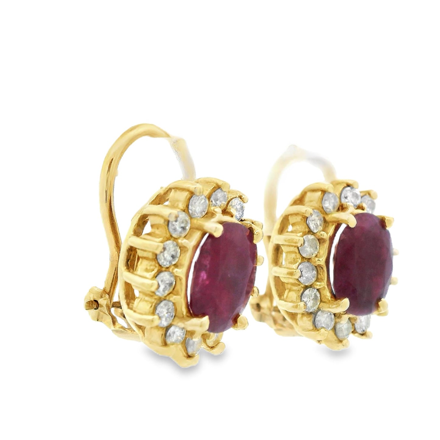 1980s 14k Yellow Gold Ruby & Diamond Lever Back Earrings