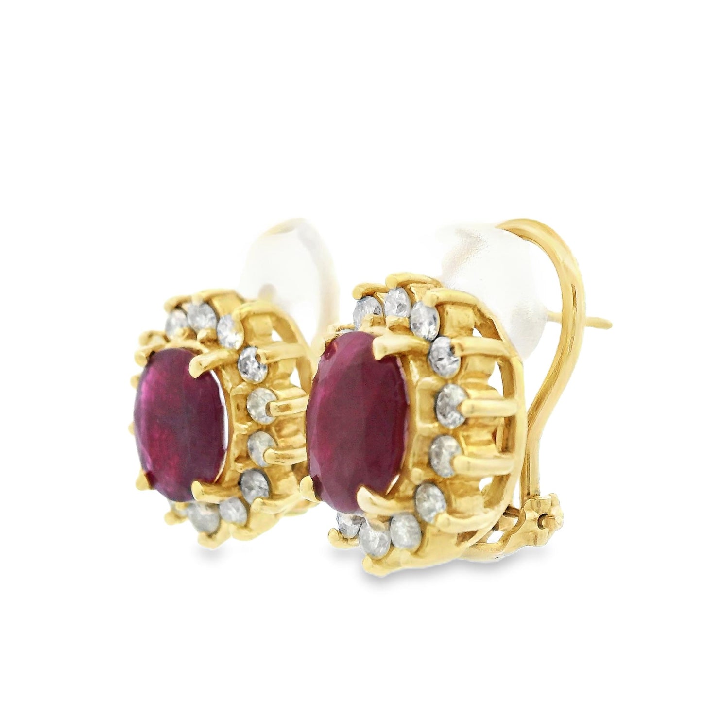 1980s 14k Yellow Gold Ruby & Diamond Lever Back Earrings