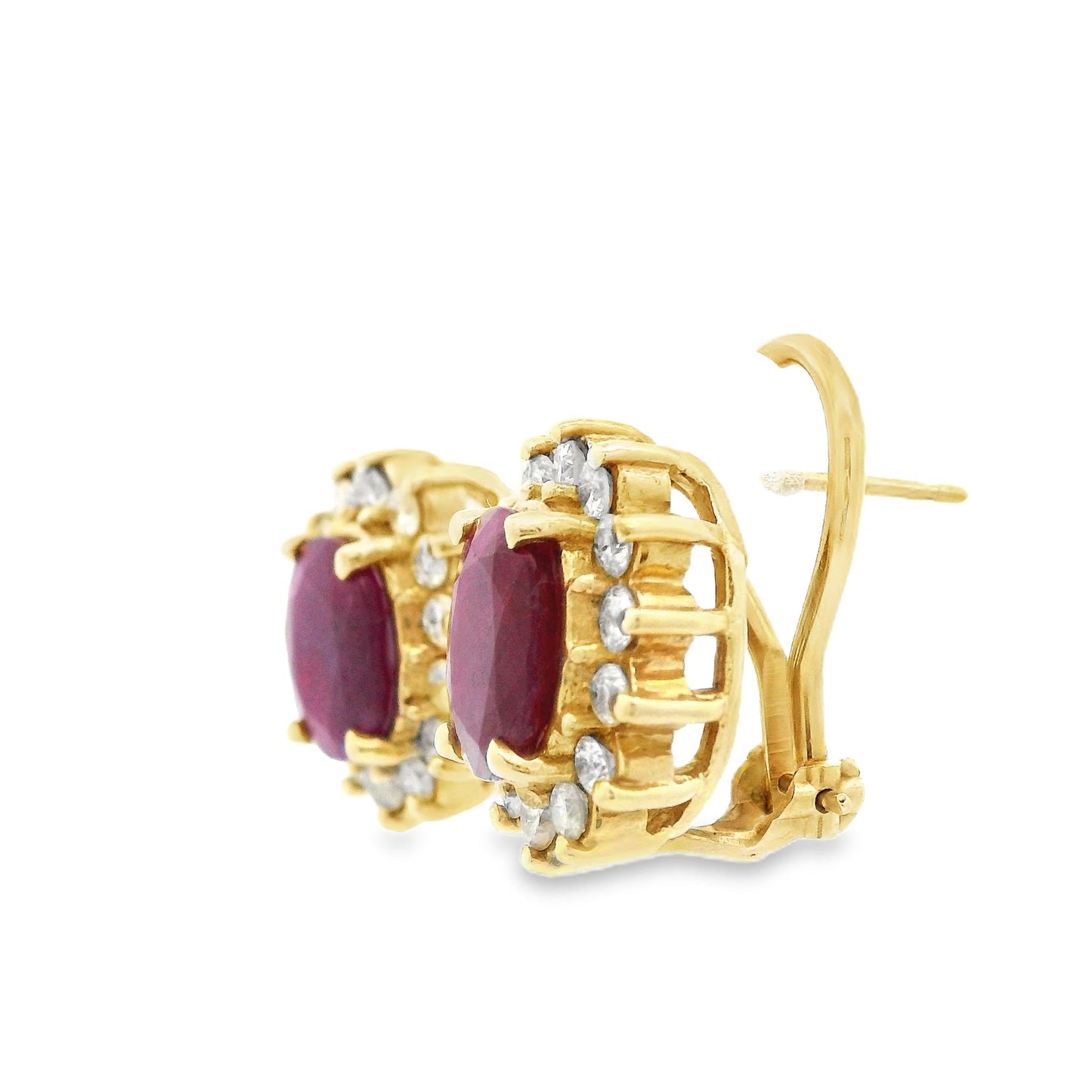 1980s 14k Yellow Gold Ruby & Diamond Lever Back Earrings