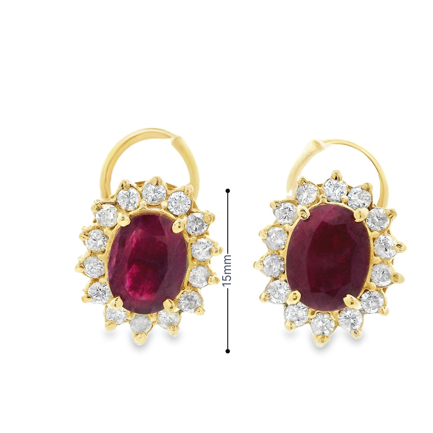 1980s 14k Yellow Gold Ruby & Diamond Lever Back Earrings
