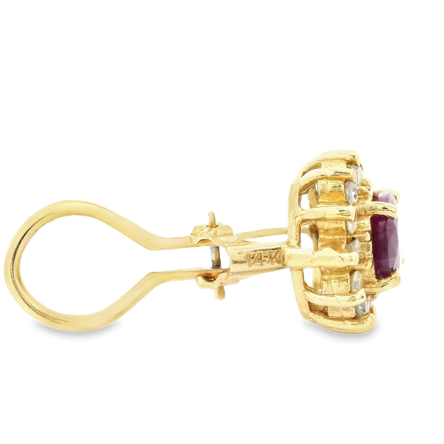 1980s 14k Yellow Gold Ruby & Diamond Lever Back Earrings