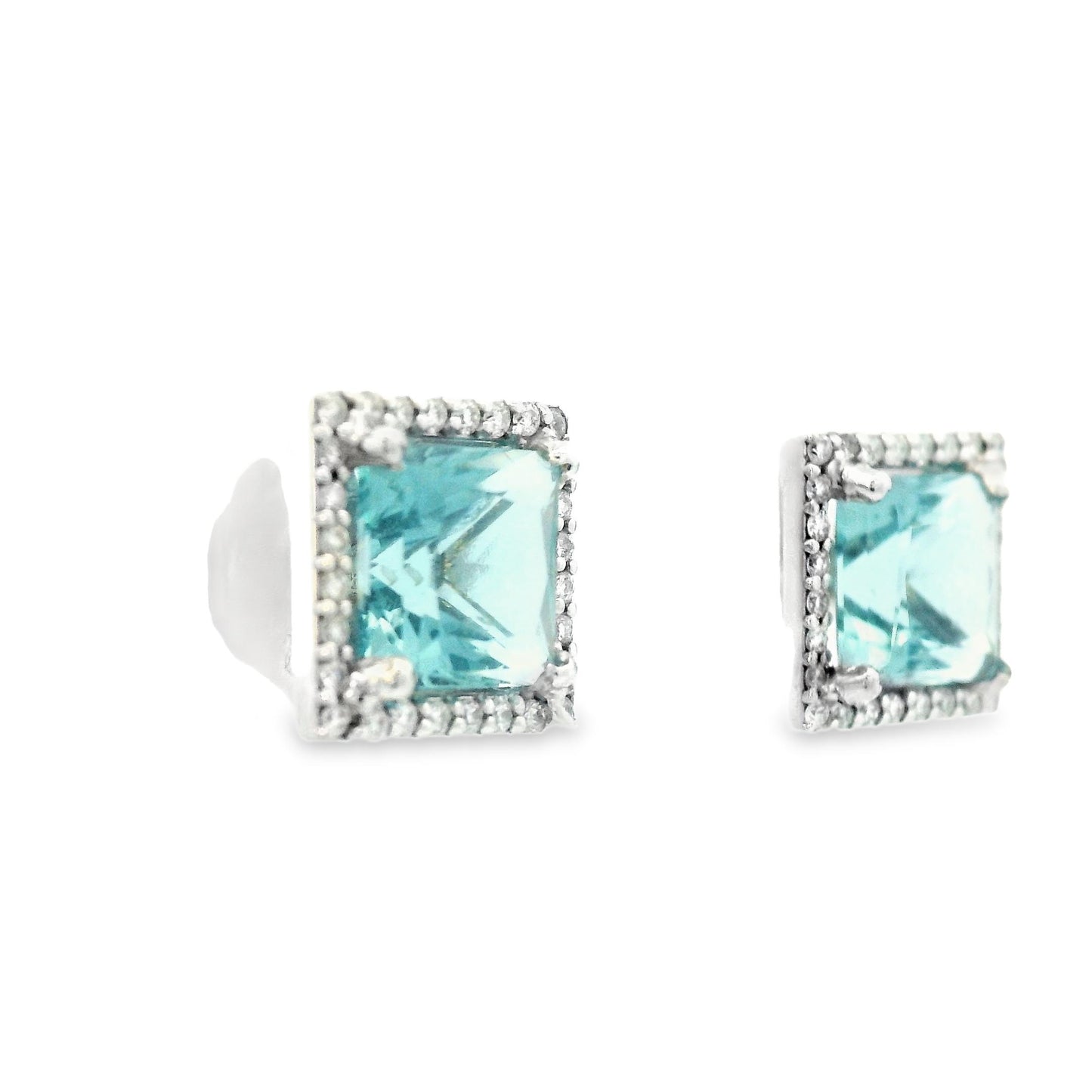 Contemporary 14k White Gold Natural Beryl Aquamarine & Diamond Stud Earrings