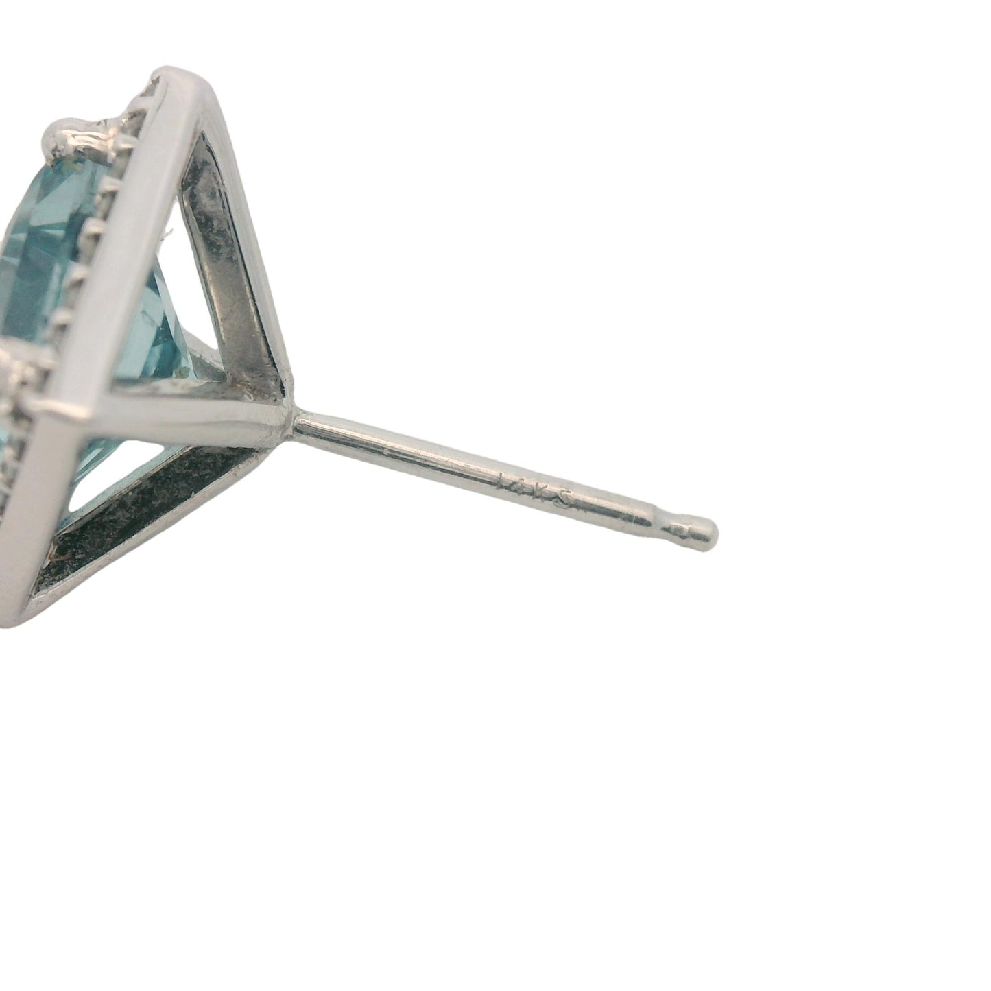 Contemporary 14k White Gold Natural Beryl Aquamarine & Diamond Stud Earrings