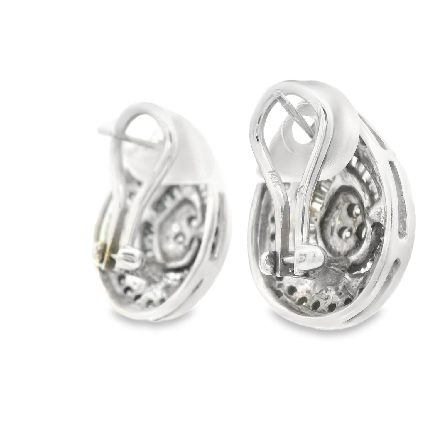 1990s 14k White Gold Baguette and Round Cut Diamond Earrings