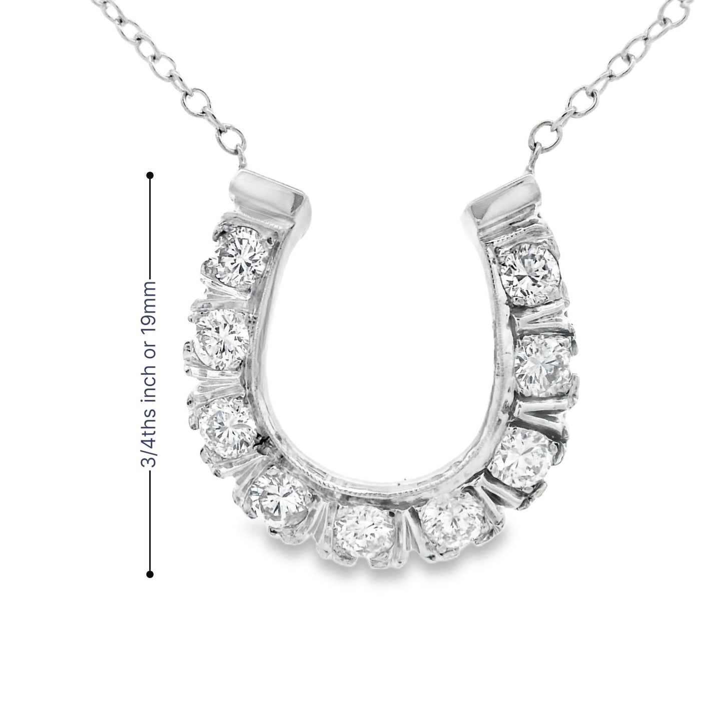 1980s 14k White Gold and Diamond Horseshoe Necklace w/ Appraisal