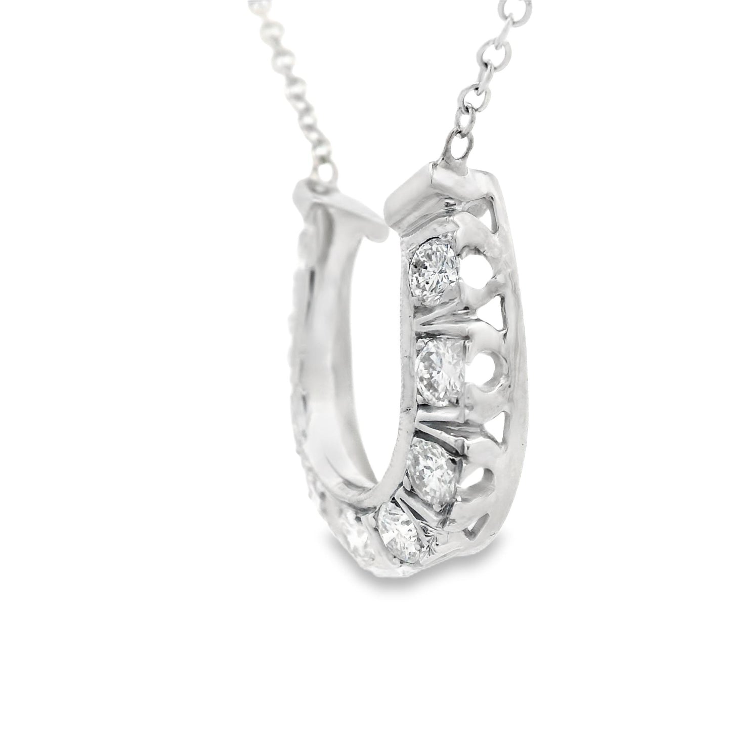 1980s 14k White Gold and Diamond Horseshoe Necklace w/ Appraisal