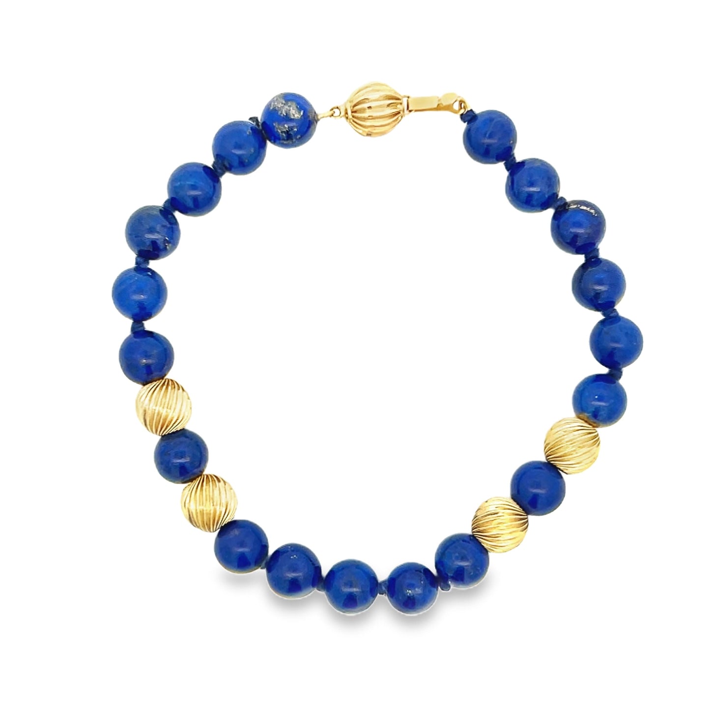 1980s Lapis and 14k Yellow Gold Bead Bracelet w/ Independent Report