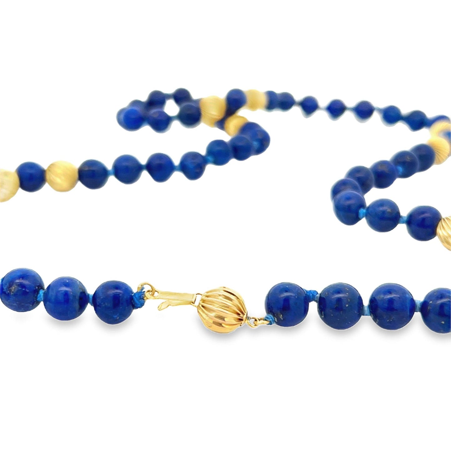 1980s Lapis and 14k Yellow Gold Bead Necklace w/ Independent Report