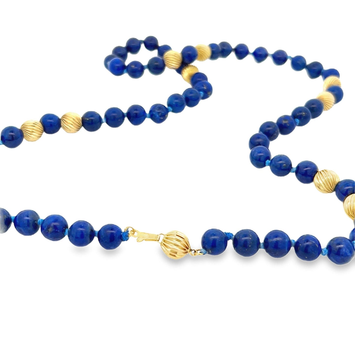 1980s Lapis and 14k Yellow Gold Bead Necklace w/ Independent Report