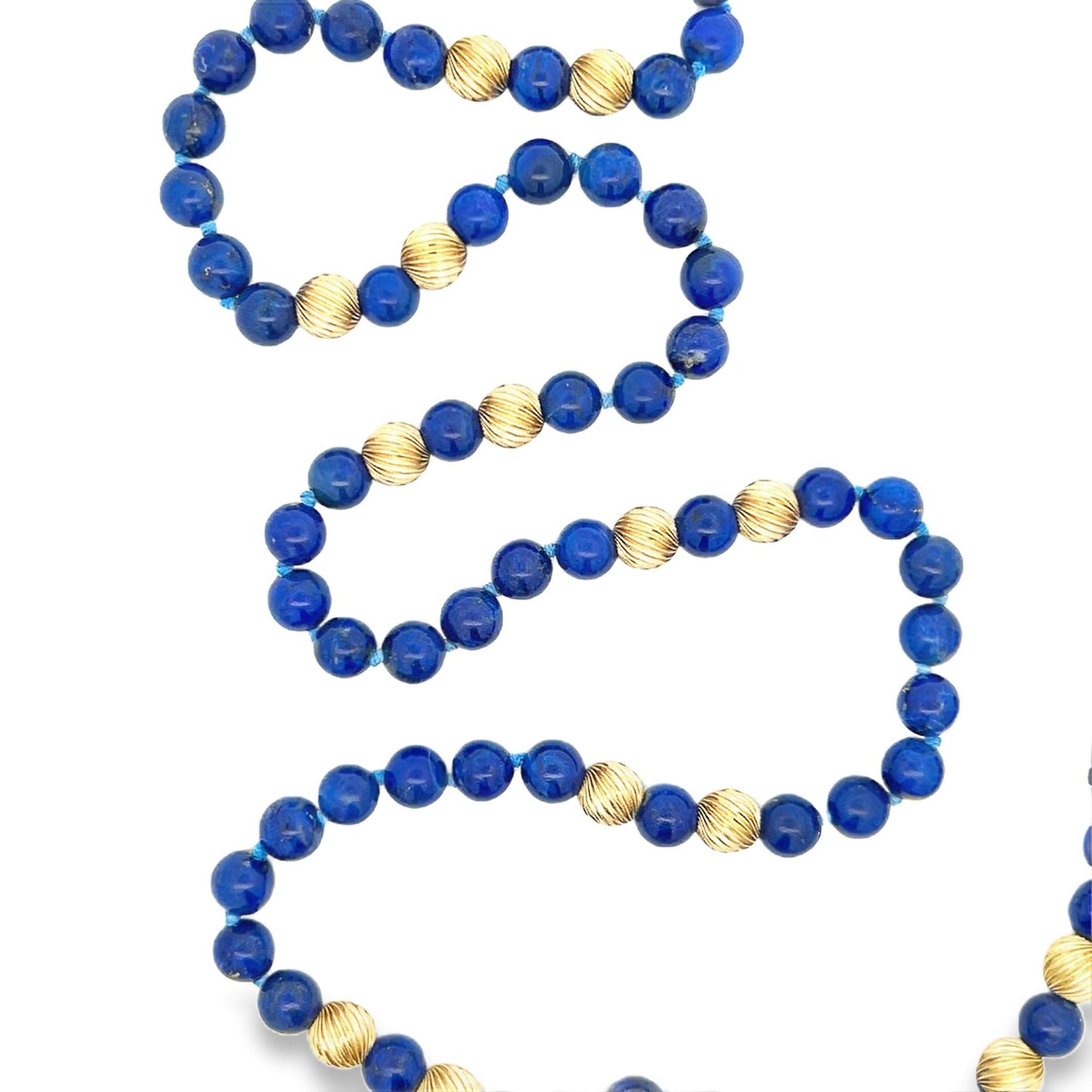 1980s Lapis and 14k Yellow Gold Bead Necklace w/ Independent Report