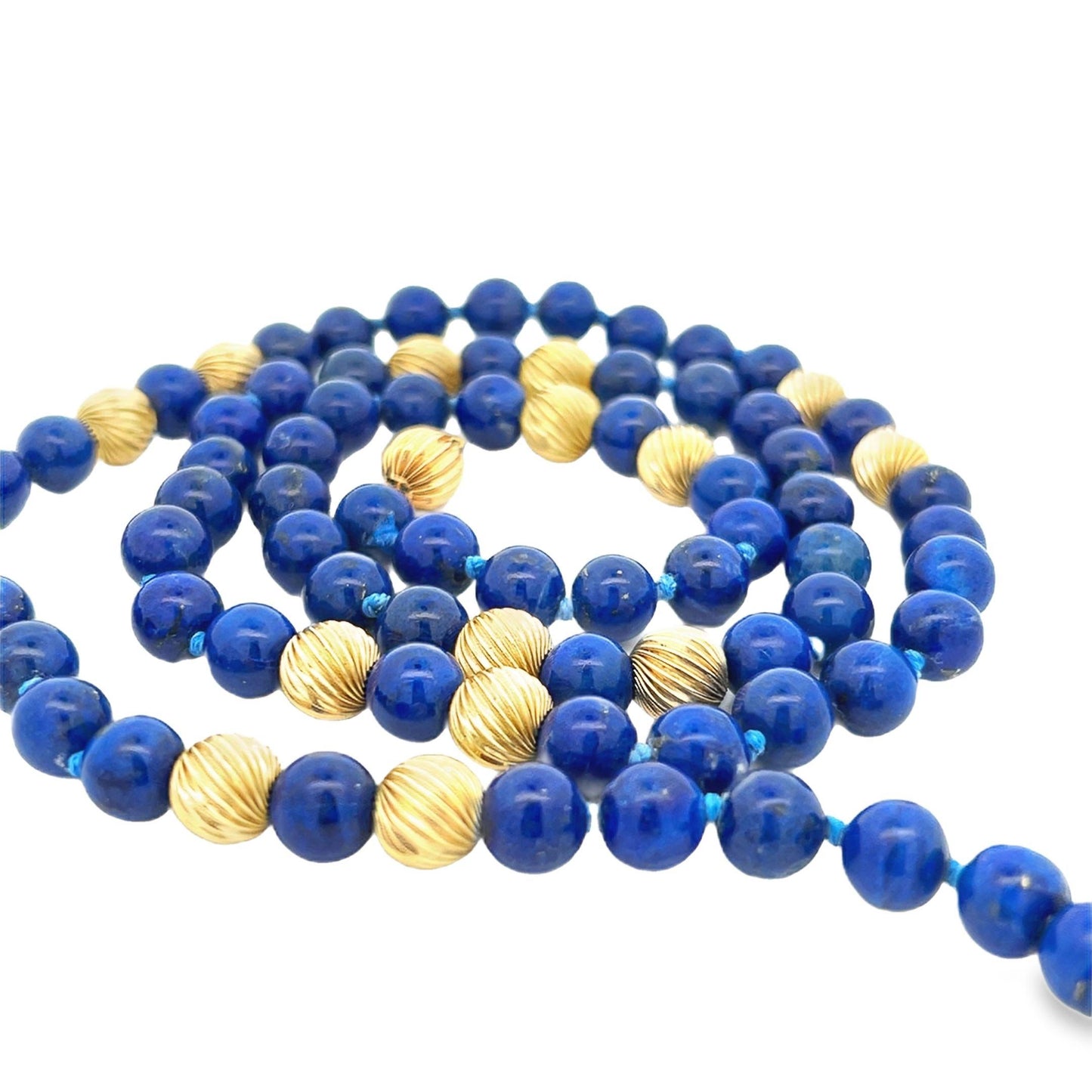 1980s Lapis and 14k Yellow Gold Bead Necklace w/ Independent Report