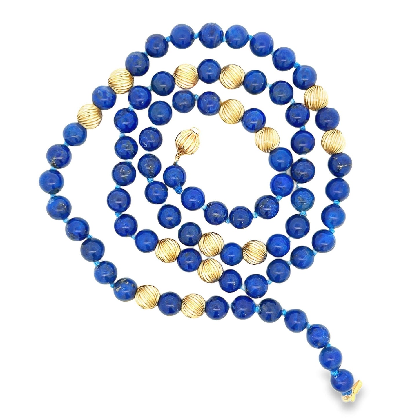 1980s Lapis and 14k Yellow Gold Bead Necklace w/ Independent Report
