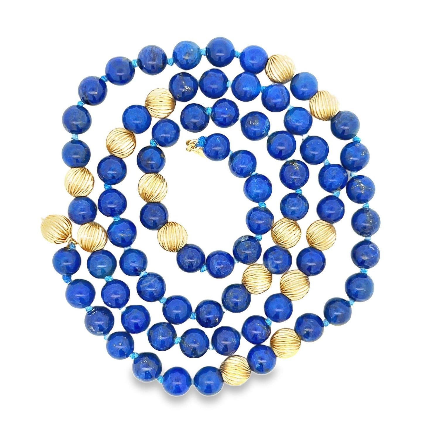1980s Lapis and 14k Yellow Gold Bead Necklace w/ Independent Report