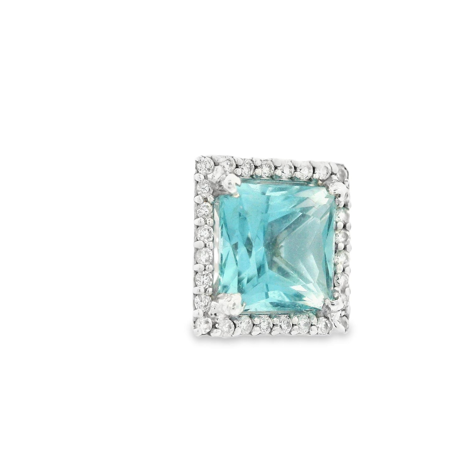 Contemporary 14k White Gold Natural Beryl Aquamarine & Diamond Stud Earrings