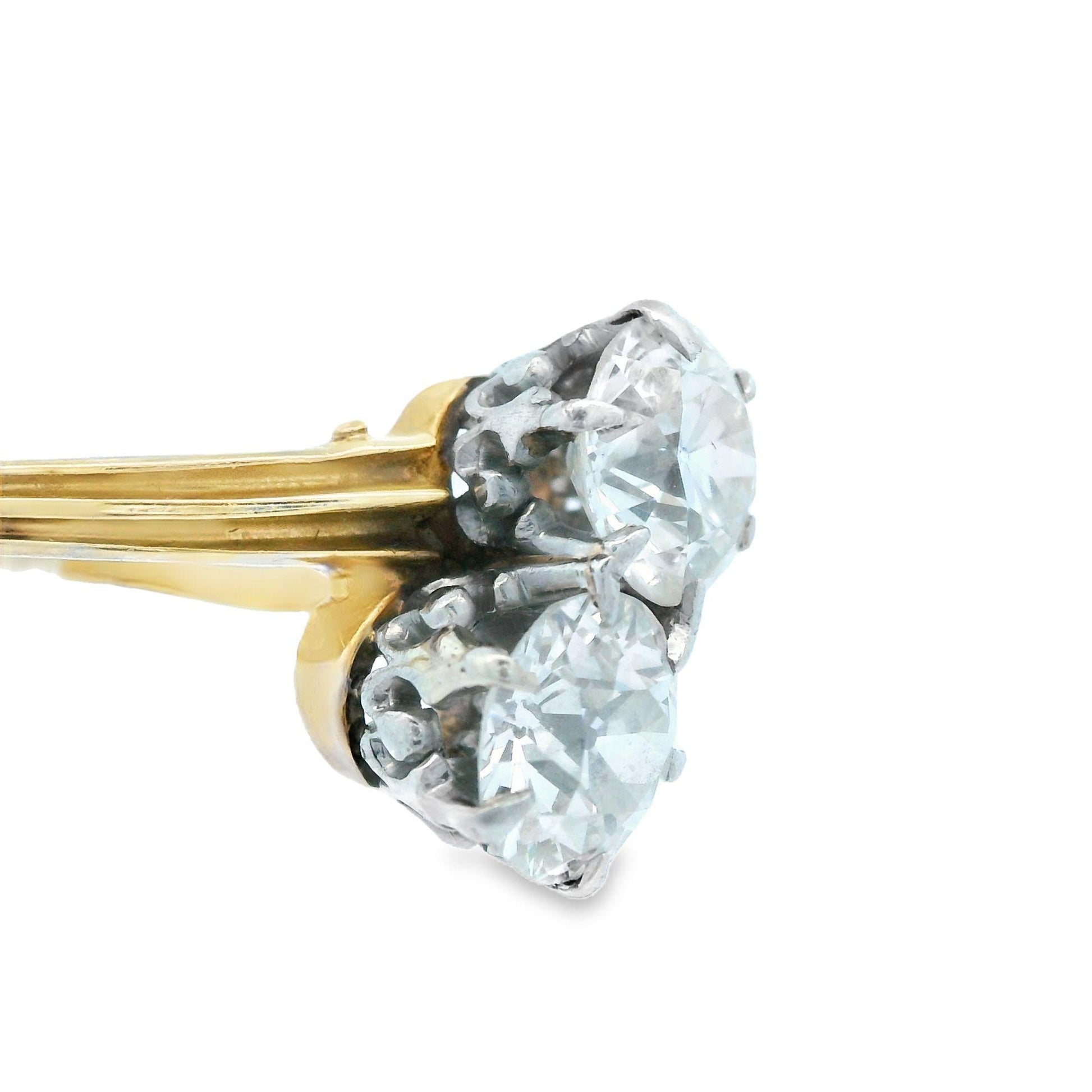 1910 Edwardian 14k Yellow and Platinum Gold Toi et Moi 2 Carat Diamond Ring