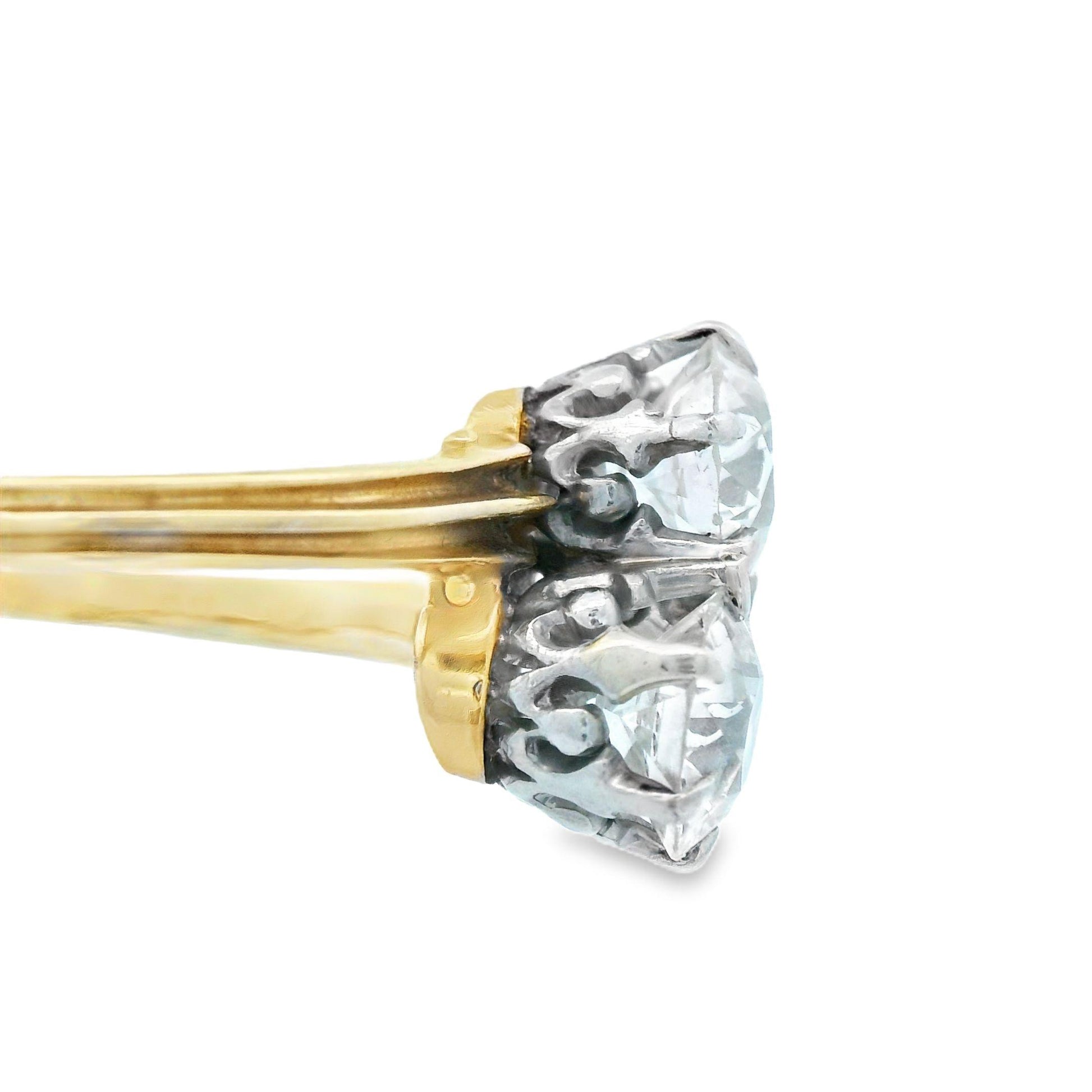 1910 Edwardian 14k Yellow and Platinum Gold Toi et Moi 2 Carat Diamond Ring