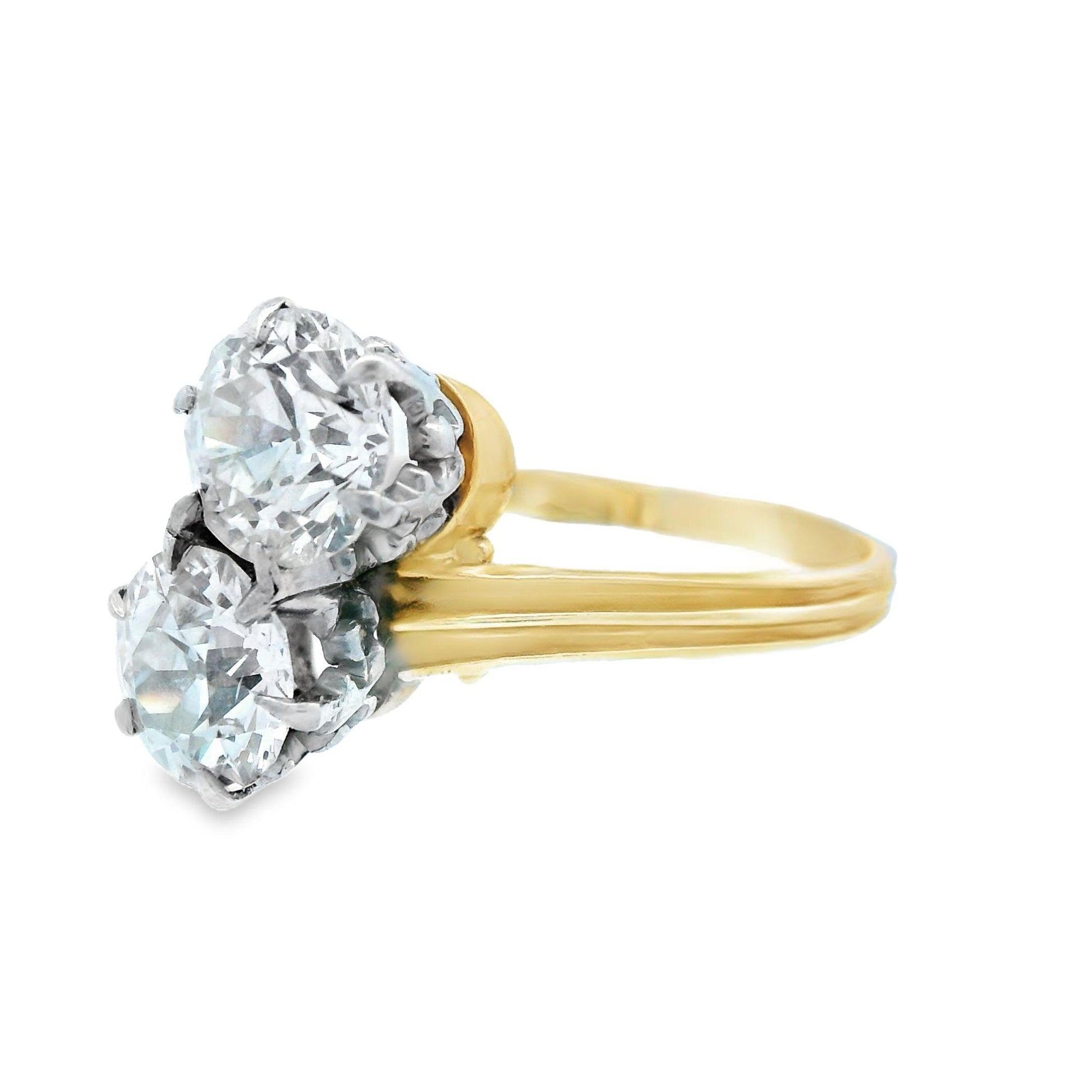 1910 Edwardian 14k Yellow and Platinum Gold Toi et Moi 2 Carat Diamond Ring