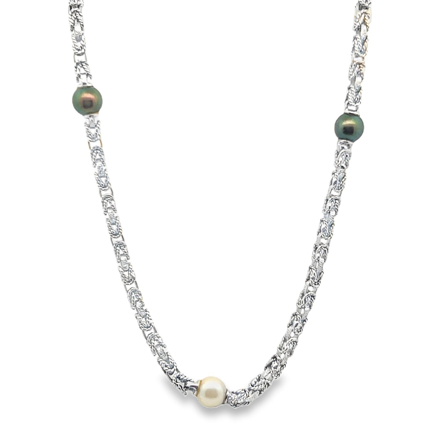 MCM 18k White Gold Akoya and Tahitian Long Pearl Necklace