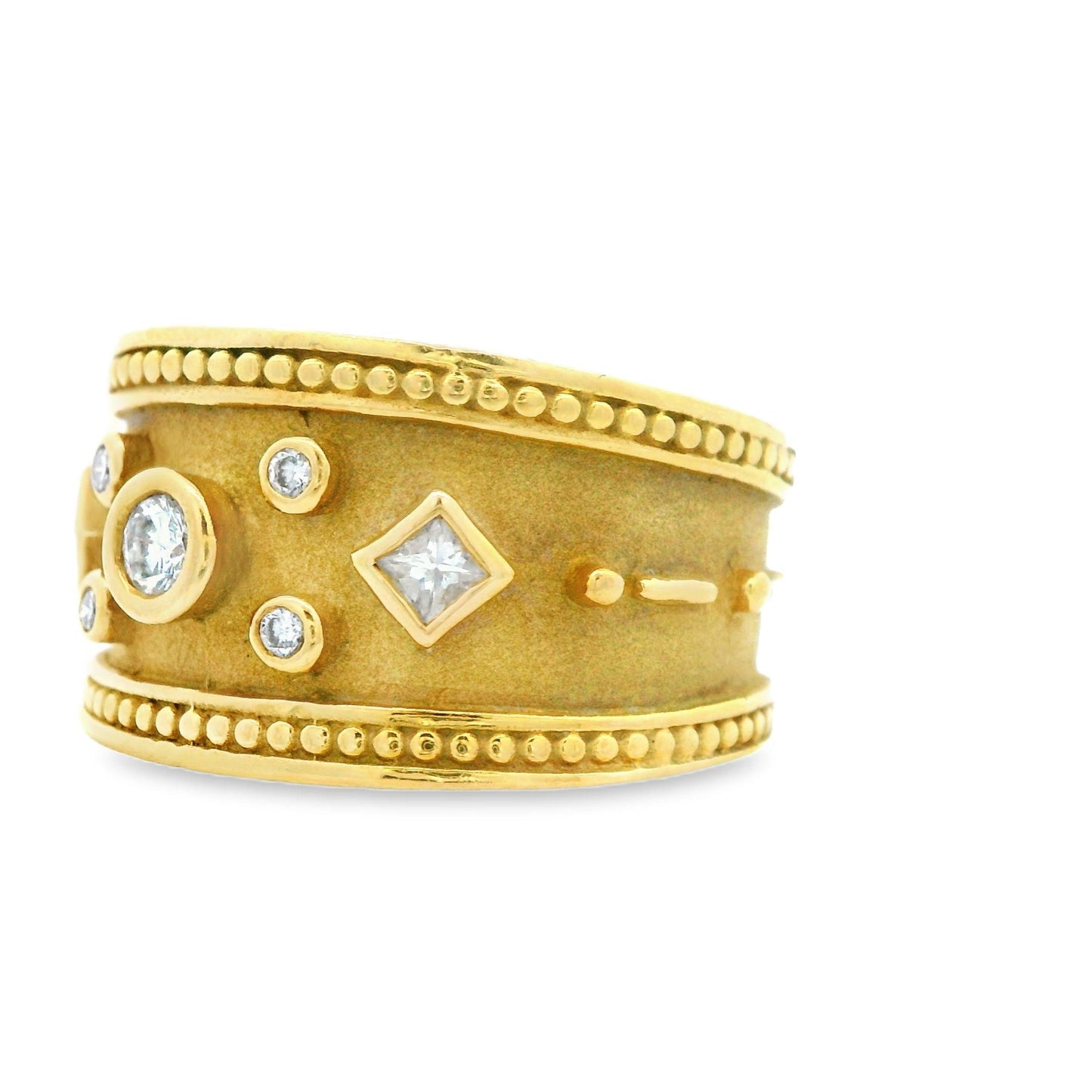 Contemporary 18k Yellow Cigar Band Wide Cut Diamond Ring