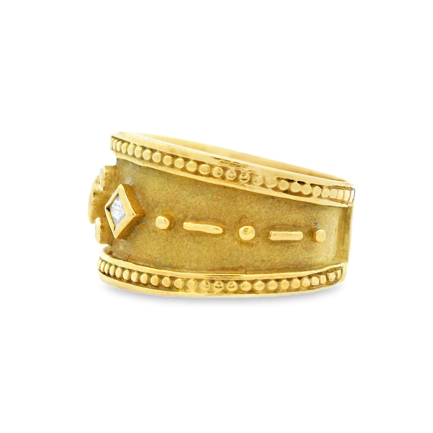 Contemporary 18k Yellow Cigar Band Wide Cut Diamond Ring